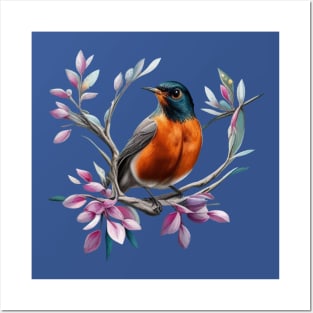 Cartoon Of An American Robin With Connecticut State Flower Posters and Art